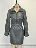 Women Pu-Leather Blazer Dress