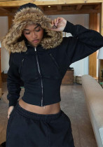 Women Hooded Zipper American-Style Jacket