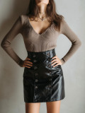 Women Pu-Leather Sexy Bodycon Skirt