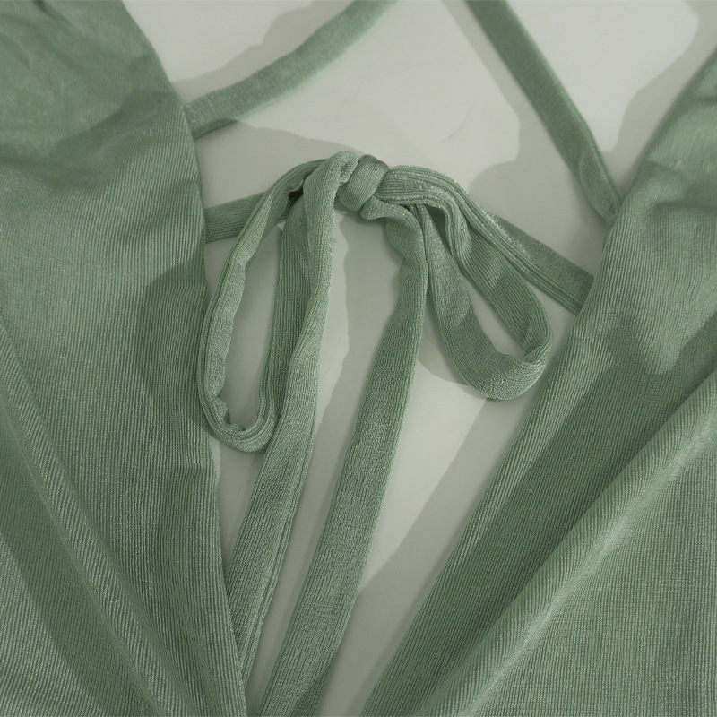 Women Sexy V-Neck Backless Pleated Bodycon Fishtail Dress