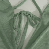 Women Sexy V-Neck Backless Pleated Bodycon Fishtail Dress