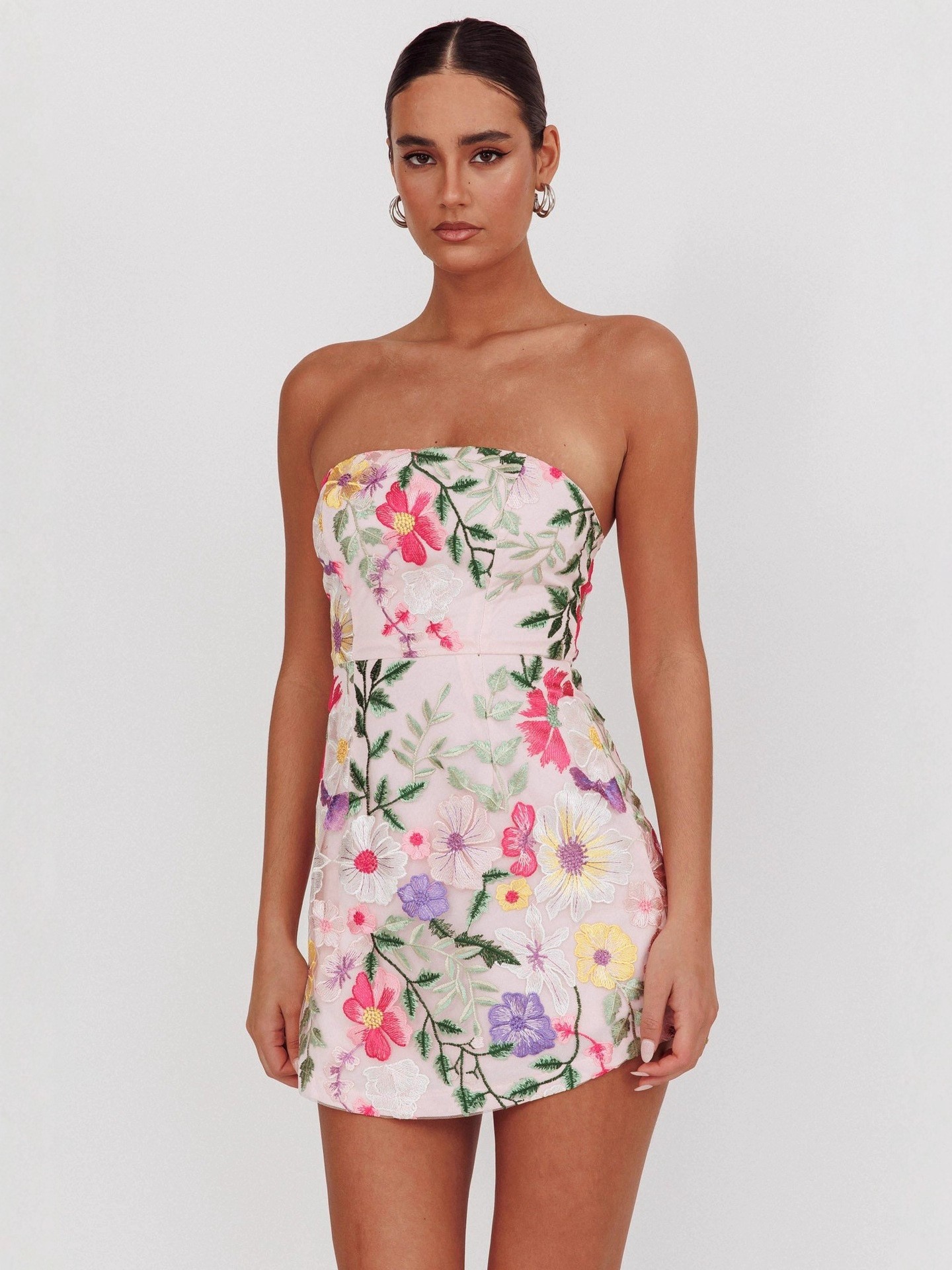 Women Strapless Floral Suspender Dress