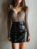 Women Pu-Leather Sexy Bodycon Skirt
