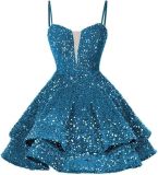 Women Sequined Strapless Sexy Prom Dress