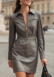 Women Pu-Leather Blazer Dress