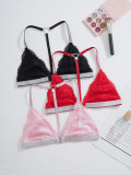 Women Halter Neck Backless Triangle Bra with Detachable Buttons Bras
