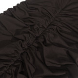 Women Strapless Sleeveless Pleated Bodycon Slit Maxi Dress