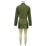 Women's Long Sleeve Zipper Top Sexy Short Skirt Two-Piece Set