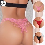 Women sexy thong lace with large floral embroidered bow panties