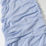 Women Strapless V-Neck Sleeveless Backless See-Through Mesh Slit Maxi Dress