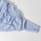 Women Strapless V-Neck Sleeveless Backless See-Through Mesh Slit Maxi Dress