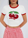 Women Round Neck Short-Sleeved Floral Letter Printed Summer T-shirt