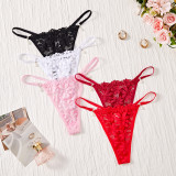 Women lace thong panties with flower and small pearl thong
