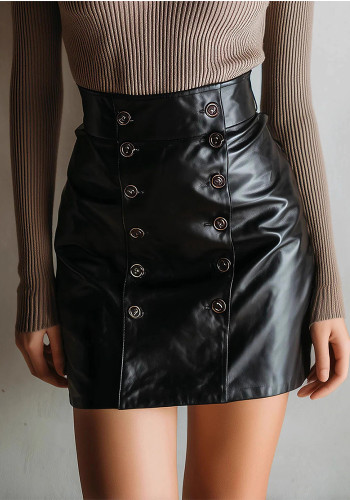 Women Pu-Leather Sexy Bodycon Skirt
