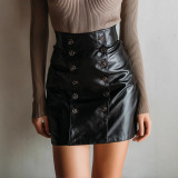 Women Pu-Leather Sexy Bodycon Skirt