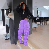 Women Autumn/Winter American Velvet Pocket Cargo Wide-Leg Pants