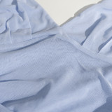 Women Strapless V-Neck Sleeveless Backless See-Through Mesh Slit Maxi Dress