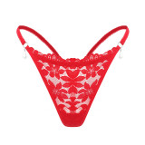 Women lace thong panties with flower and small pearl thong