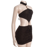 Women Strapless Sleeveless Backless Lace-Up Sexy Mini Dress