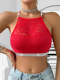 Women Lace Patchwork Halter Neck Backless Bra