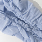 Women Strapless V-Neck Sleeveless Backless See-Through Mesh Slit Maxi Dress