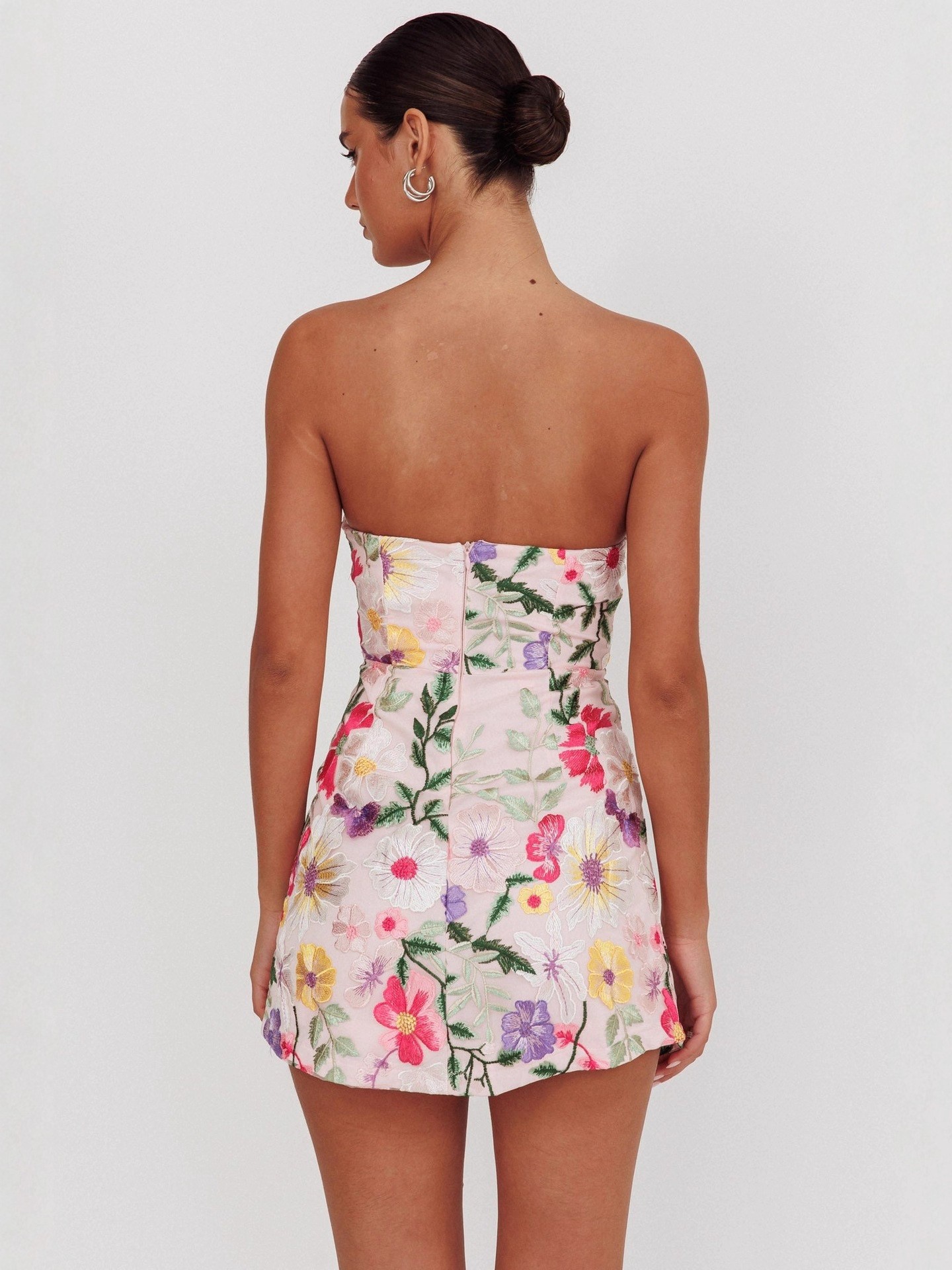 Women Strapless Floral Suspender Dress