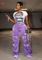 Women Autumn/Winter American Velvet Pocket Cargo Wide-Leg Pants