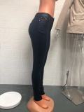 Women's Fashion High-Waist Solid Color Leather Casual Tight Pants
