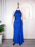 Plus Size Women's Long Dress African Fashion Elegant Sexy Halter Neck Slim Waist Evening Gown