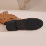 Autumn Winter Pleated Stacked Boots Women SChunky Heel Platform Suede Boots