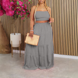 Summer Strapless Top High-Waist Long Skirt Holidays Fashion Casual Two-Piece Set