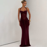Halter Neck Tie Mesh Patchwork Long Dress