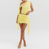 Women sexy top and pleated mesh skirt two-piece set