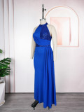 Plus Size Women's Long Dress African Fashion Elegant Sexy Halter Neck Slim Waist Evening Gown