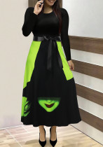 Women Halloween Witch Long-Sleeved Round Neck Dress