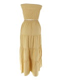 Summer Strapless Top High-Waist Long Skirt Holidays Fashion Casual Two-Piece Set