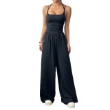 Women Black Strapless Sports Casual Jumpsuit