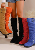 Autumn Winter Pleated Stacked Boots Women SChunky Heel Platform Suede Boots
