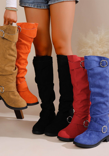 Autumn Winter Pleated Stacked Boots Women SChunky Heel Platform Suede Boots
