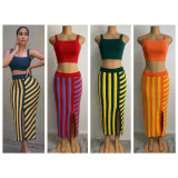 Sexy Fashion Knitting Low-Cut Tank Top Ultra-Short Skirt Set