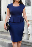 Plus Size Chic Elegant Short Sleeve Slim Waist False Two-Piece Solid Color Square Neck Zipper Professional Bodycon Dress