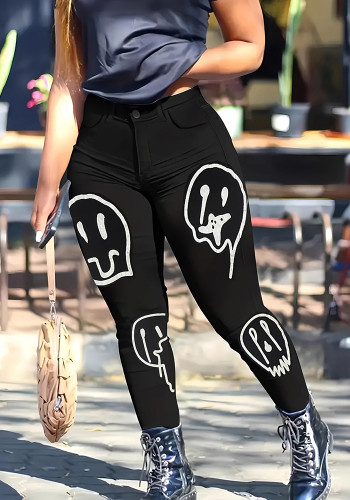 Halloween Print Skull Women's Denim Pants