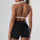 Women Halter Neck Bra Tank Yoga Shorts Fitness Two-Piece Set