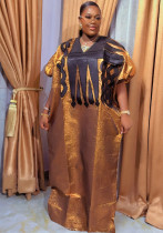 Muslim V-Neck Long Dress African Plus Size Women's Dubai Embroidered Robe Headscarf Muslim V-Neck Long Dress African Plus Size Women's Dubai Embroidered Robe Headscarf