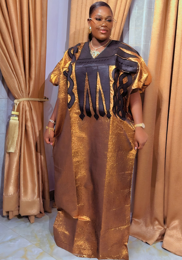 Muslim V-Neck Long Dress African Plus Size Women's Dubai Embroidered Robe Headscarf