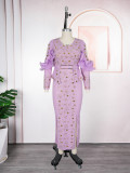 African Women's Plus Size Chic Elegant Fashion Beaded Formal Party Bodycon Dress Evening Gown