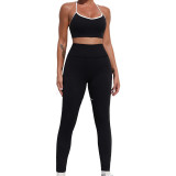 Women Contrast Colored Sport Bra and Yoga Pants Two-Piece Set