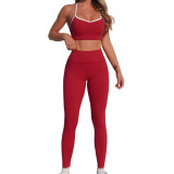 Women Contrast Colored Sport Bra and Yoga Pants Two-Piece Set