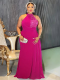 Plus Size Women's Long Dress African Fashion Elegant Sexy Halter Neck Slim Waist Evening Gown