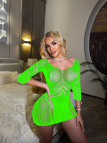 Women long-sleeved sexy ripped backless dress Mesh bodysuit and sexy lingerie